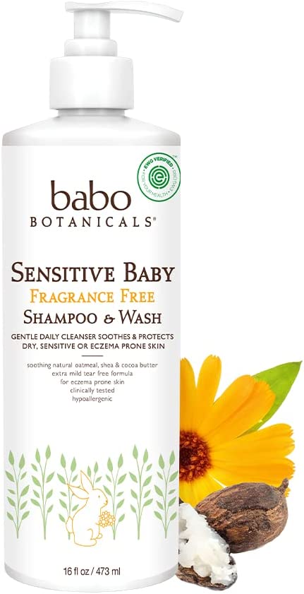230816024015685_1 Babo Botanicals Sensitive Baby Fragrance-Free 2-in-1 Shampoo & Wash - with Natural Oat Protein, Shea & Cocoa Butter - EWG Verified & Hypoallergenic - 16 fl. oz. - Image 1